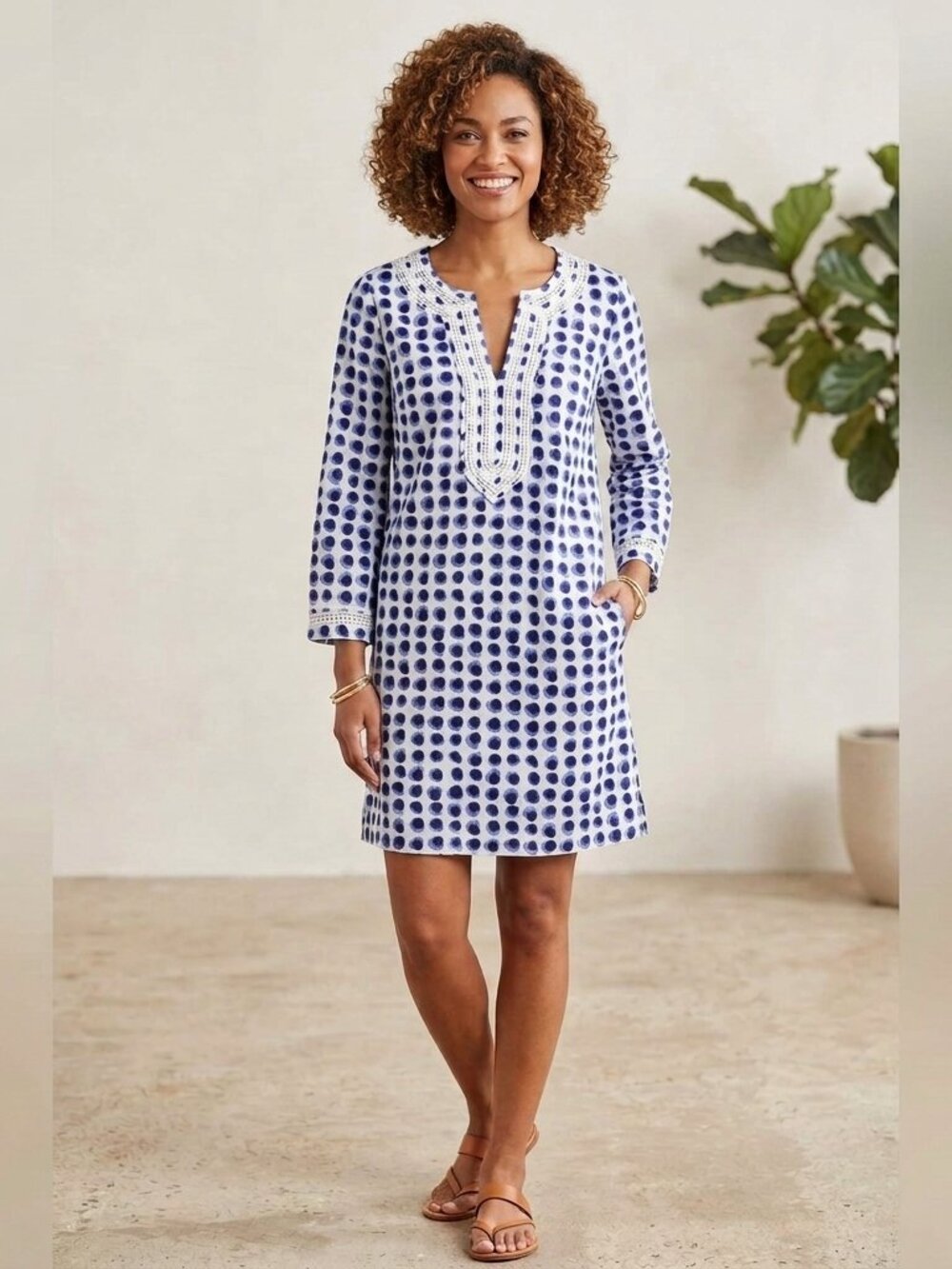 Womens Boden Blue and White Polka Dot Beach Coverup, 2R